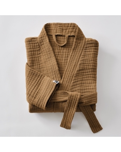 peignoir kimono mixte s/m gaze de coton unie gaïa camel