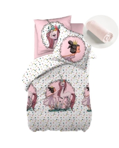 Pack housse de couette 140x200 cm Pégase + drap housse 90x190 Rose