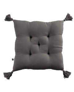Assise matelassée 5 points avec pompons gaze de coton 40 x 40 cm granit Anthracite
