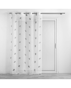 Voilage a oeillets 140 x 240 cm voile sablé brodé Ariella Blanc/gris