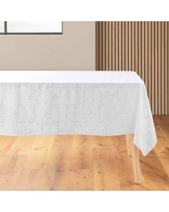 Nappe rectangle 140 x 240 cm microfibre imprimee metallisee louxor Blanc/argent