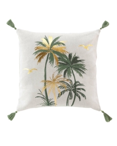 Coussin dehous. compr. pomp 45x45 cm polycoton imp metal papeete  des place Sauge