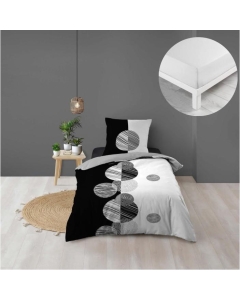 Pack housse de couette enfant 140 x 200 cm Stormi + drap housse 90 x 190 Blanc