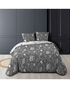 Housse de couette réversible 260 x 240 cm 100% coton + 2 taies Suzanne Anthracite