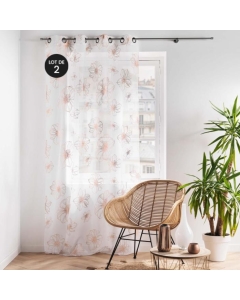 Lot de 2 voilages a oeillets 140 x 240 cm  imprimé metallisé Joyce Or rose
