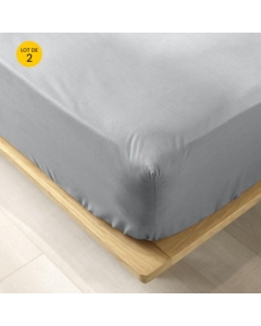 Lot de 2 draps housse King size 180 x 200 cm en coton bio Biolina Gris