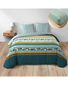 Pack parure de couette 260 x 240 cm Doris + DH 160x200 cm Sauge