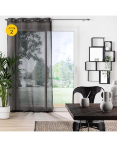 Lot de 2 Voilages a oeillets 140 x 240 cm voilé sable Amani Noir