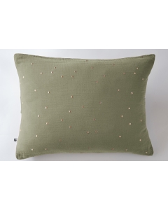 Taie d'oreiller gaze de coton brodée fil or 50 x 70 cm Gaia Chic Romarin