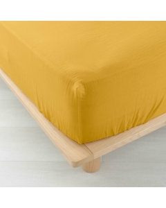Drap housse 2 personnes 140 x 190 cm double gaze coton 57 fils Angelia Jaune