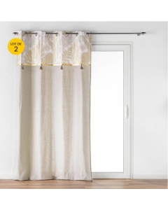 Lot de 2 Rideaux a oeillets 140 x 240 cm polycoton uni + haut métallisé Melisse
