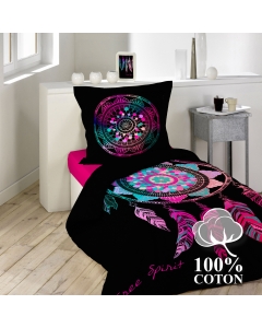 Housse de couette enfant 140x200 cm 100% coton + 1 taie d’oreiller Porte bonheur