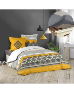 Pack housse de couette 220x240 cm Azagao + drap housse 140x190 Gris