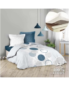 Pack housse de couette 220x240 cm Voie lactée + drap housse 140x190 Blanc