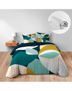 Pack Housse de Couette 260 x 240 cm en Coton + 2 Taies et Drap Housse Blanc 160x200 cm