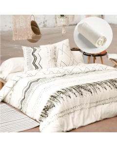 Pack housse de couette 220x240 cm Berbere + drap housse 140x190 Beige