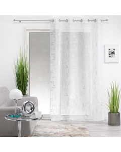Voilage a oeillets 140 x 240 cm en voile imprimé métallisé Artyline Blanc/argent