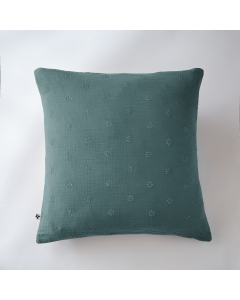 Taie d'oreiller brodée en gaze de coton 60 x 60 cm Gaïa Boho Bleu canard