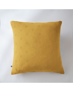 Taie d'oreiller brodée en gaze de coton 60 x 60 cm Gaïa Boho Jaune safran