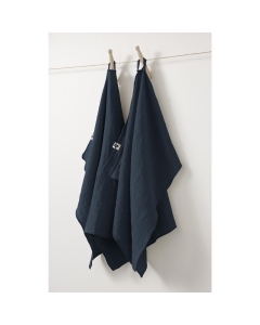 Lot de 2 essuie-mains gaze de coton 50 x 70 cm gaia minuit Bleu foncé
