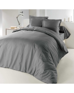 Housse de couette 2 personnes 260 x 240 cm uni 57 fils lina Gris souris