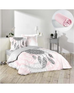 Ensemble housse de couette 220x240 cm Namaste + drap housse 140x190 Rose