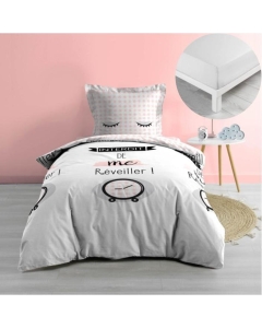 Pack parure de couette enfant Dring 140 x 200 cm + drap housse 90 x 190 x 30 Blanc