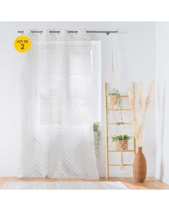 Lot de 2 Voilages art déco a oeillets 140 x 240 cm metallisé Lorea Naturel