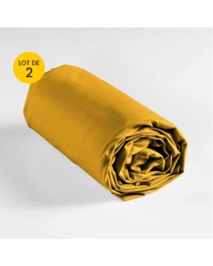 Lot de 2 draps housse king size 180 x 200 cm coton 57 fils Jaune