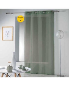 Lot de 2 voilages uni 140 x 240 cm étamine Telma Vert kaki