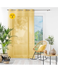 Lot de 2 Voilages à oeillets 140 x 240 cm liseré blanc Louise Jaune