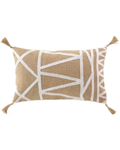 Coussin dehous. compr. pompons 30 x 50 cm polycoton uni+jute+tufte asmara Sans