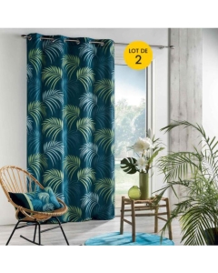 Lot de 2 rideaux 140x260 cm à oeillets Vegetal bleu