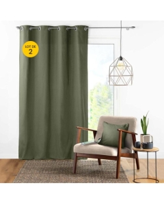 Lot de 2 rideaux a oeillets 140 x 240 cm 100% coton uni Panama Kaki