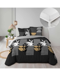 Pack parure de couette 240 x 220 cm Asior + drap housse 140 x 190 x 30 Blanc