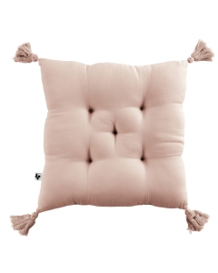 Assise matelassée 5 points avec pompons gaze de coton 40 x 40 cm guimauve Rose