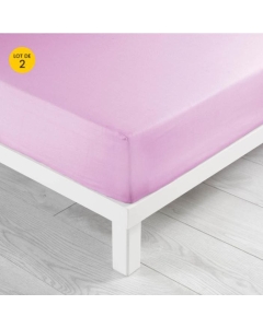 Lot de 2 draps Housse Queen size 160 x 200 x 30 cm Coton 57 fils Rose