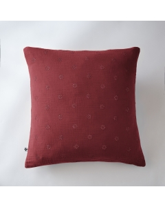 Taie d'oreiller brodée en gaze de coton 60 x 60 cm Gaïa Boho Bordeaux