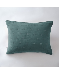Taie d'oreiller brodée en gaze de coton 50 x 70 cm Gaïa Boho Bleu canard