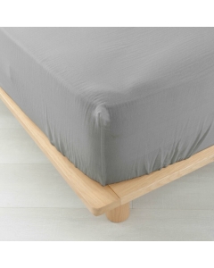 Drap housse 2 personnes 140 x 190 cm double gaze coton 57 fils Angelia Gris