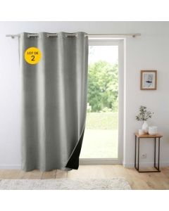 Lot de 2 Rideaux isolant thermique a oeillets 140 x 260 cm velours relief Polarchic Gris