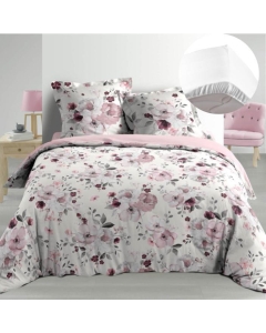 Pack Housse de couette Percale luxe 220x240 cm  Flower Blanc + drap housse 140x190 Blanc