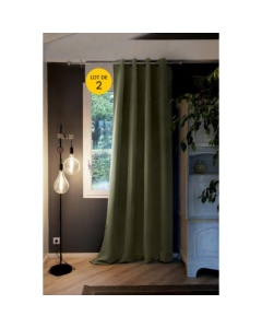 Lot de 2 Rideaux grande hauteur occultant + isolant phonique polaire L140 x H280 cm Inuit Romarin