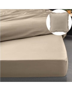 Drap housse qualité hotêl 160 x 200 cm + 2 taies en percale 78 fils Beige
