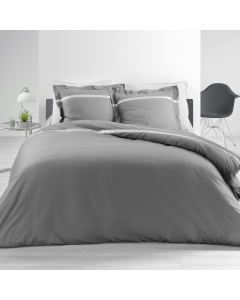 Parure de couette 240x220 cm en percale 78 fils/cm² Satinea Gris/blanc
