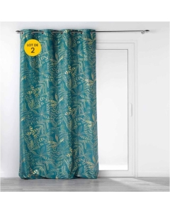 Lot de 2  Rideaux tamisant à oeillets  140 x 260 cm Imprimé métalillisé Belflor Emeraude/Or
