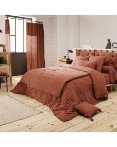 Bout de lit double gaze de coton à pompons 90 x 200 cm Gaia Terracotta