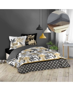 Pack housse de couette 220x240 cm Karaba + drap housse 140x190 Gris