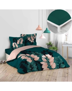 Pack parure de couette 240 x 220 cm Belline + drap housse 140 x 190 x 30 Pétrole