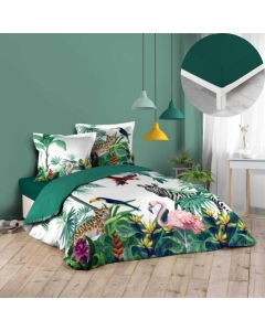 Pack parure de couette Exotica 240 x 220 cm + drap housse 140 x 190 x 30 cm Pétrole